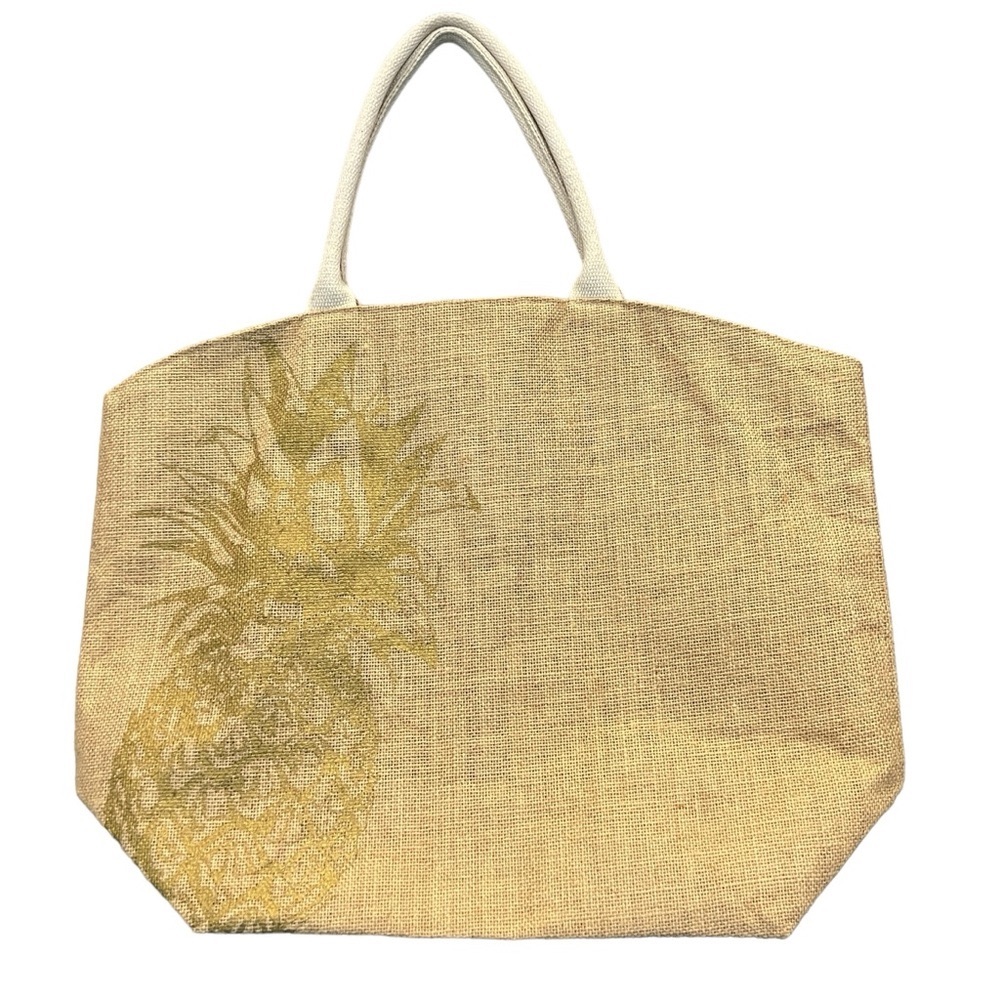 Tote Golden Pineapple Burlap Bag Large lined beach and city coastal summer - Picture 4 of 13